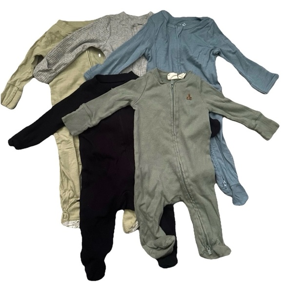 Lot Of 5 Neutral Baby Footie Pajamas Size 0-3 Months 2 Way Zipper - Picture 1 of 7